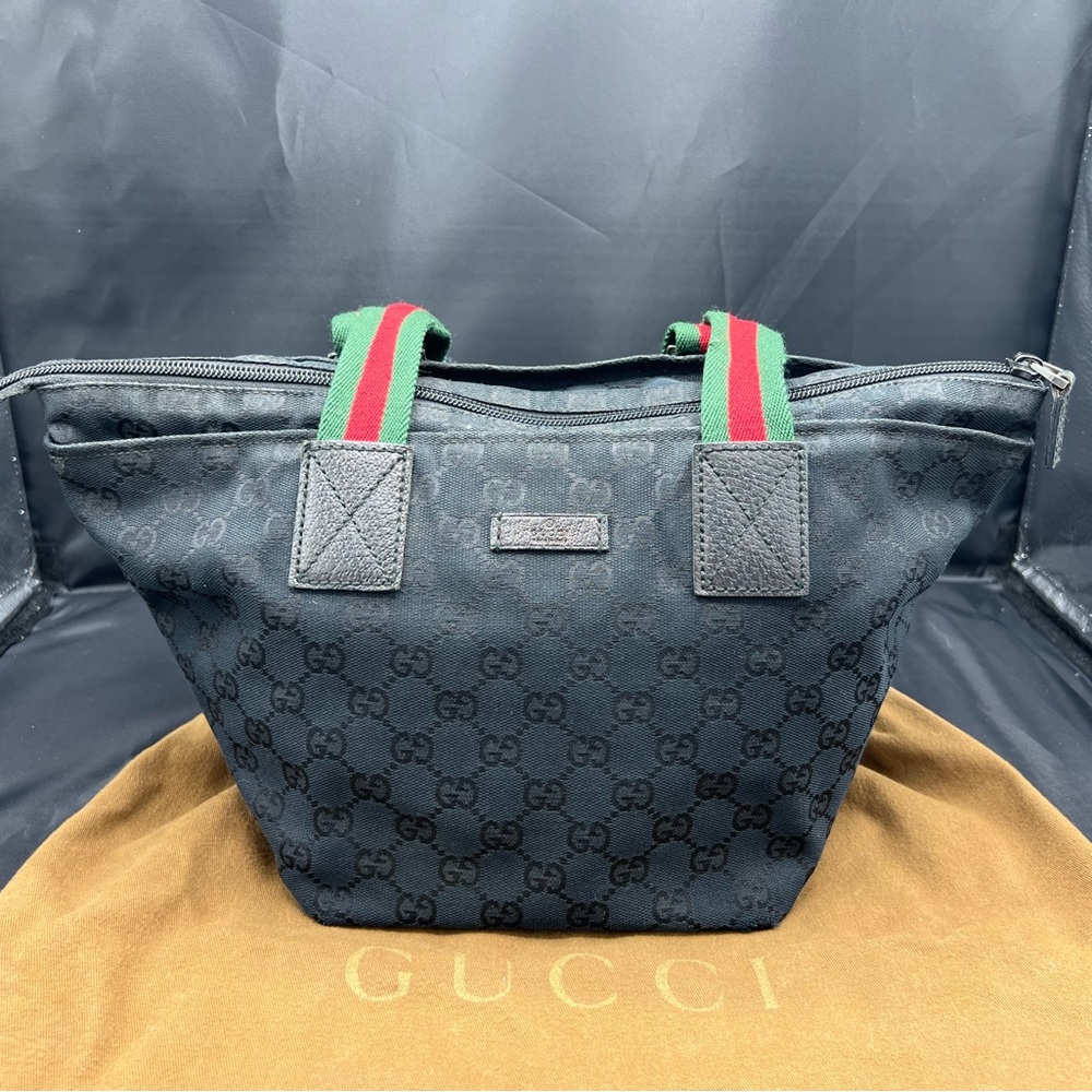 GUCCI Sherry Line GG Pattern Handbag Purse Black Green Red